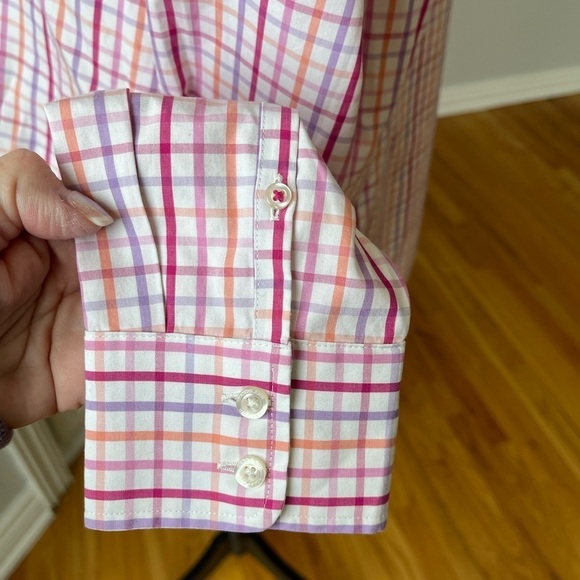 Lands' End no iron plaid size 18 long sleeve button up shirt work career office - Picture 5 of 12